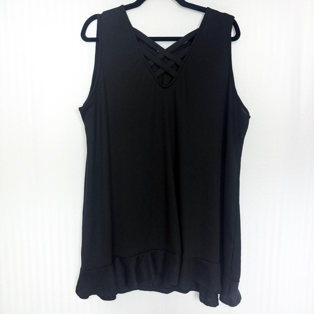 White Birch Ribbed Sleeveless Top with Criss Cross Neckline Size 3X